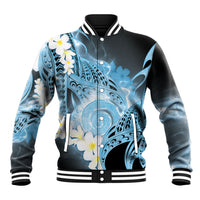 Piko Hawaiian Baseball Jacket Blue Galaxy Spiral Plumeria Tribal Patterns DT05 Unisex Blue - Polynesian Pride
