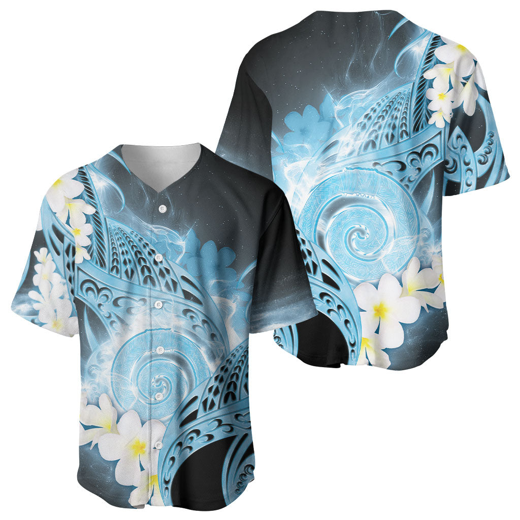 Piko Hawaiian Baseball Jersey Blue Galaxy Spiral Plumeria Tribal Patterns DT05 - Polynesian Pride