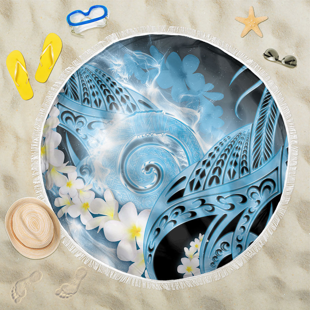Piko Hawaiian Beach Blanket Blue Galaxy Spiral Plumeria Tribal Patterns DT05 One Size 150cm Blue - Polynesian Pride