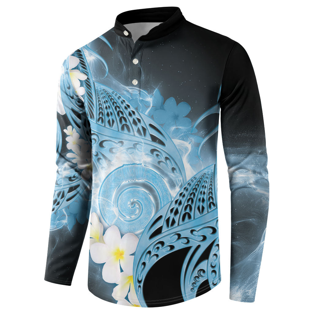 Piko Hawaiian Button Sweatshirt Blue Galaxy Spiral Plumeria Tribal Patterns DT05 - Polynesian Pride