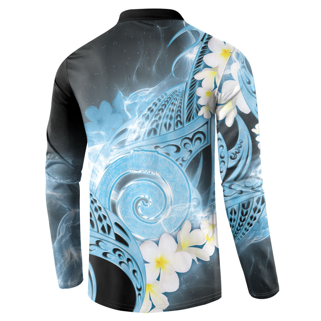 Piko Hawaiian Button Sweatshirt Blue Galaxy Spiral Plumeria Tribal Patterns DT05 - Polynesian Pride