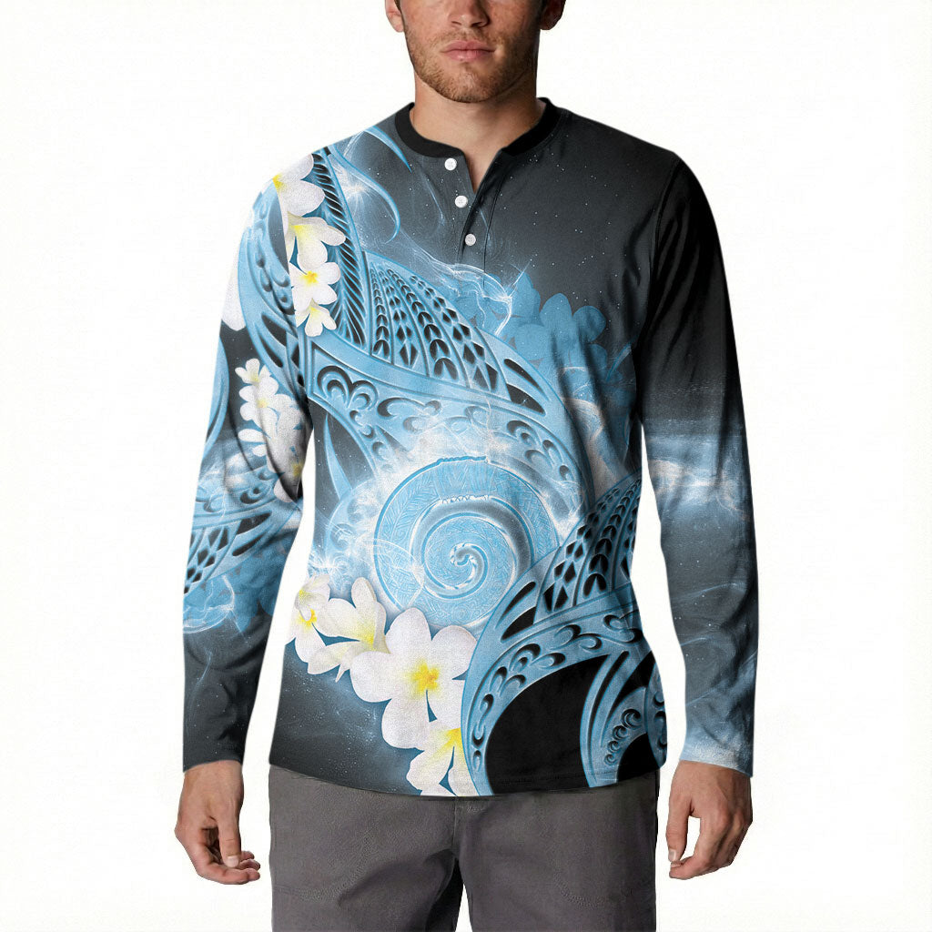 Piko Hawaiian Button Sweatshirt Blue Galaxy Spiral Plumeria Tribal Patterns DT05 - Polynesian Pride