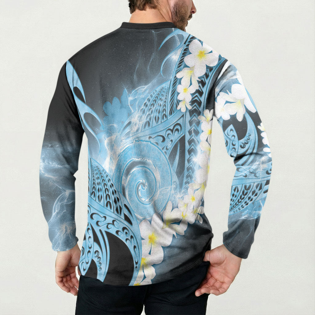 Piko Hawaiian Button Sweatshirt Blue Galaxy Spiral Plumeria Tribal Patterns DT05 - Polynesian Pride