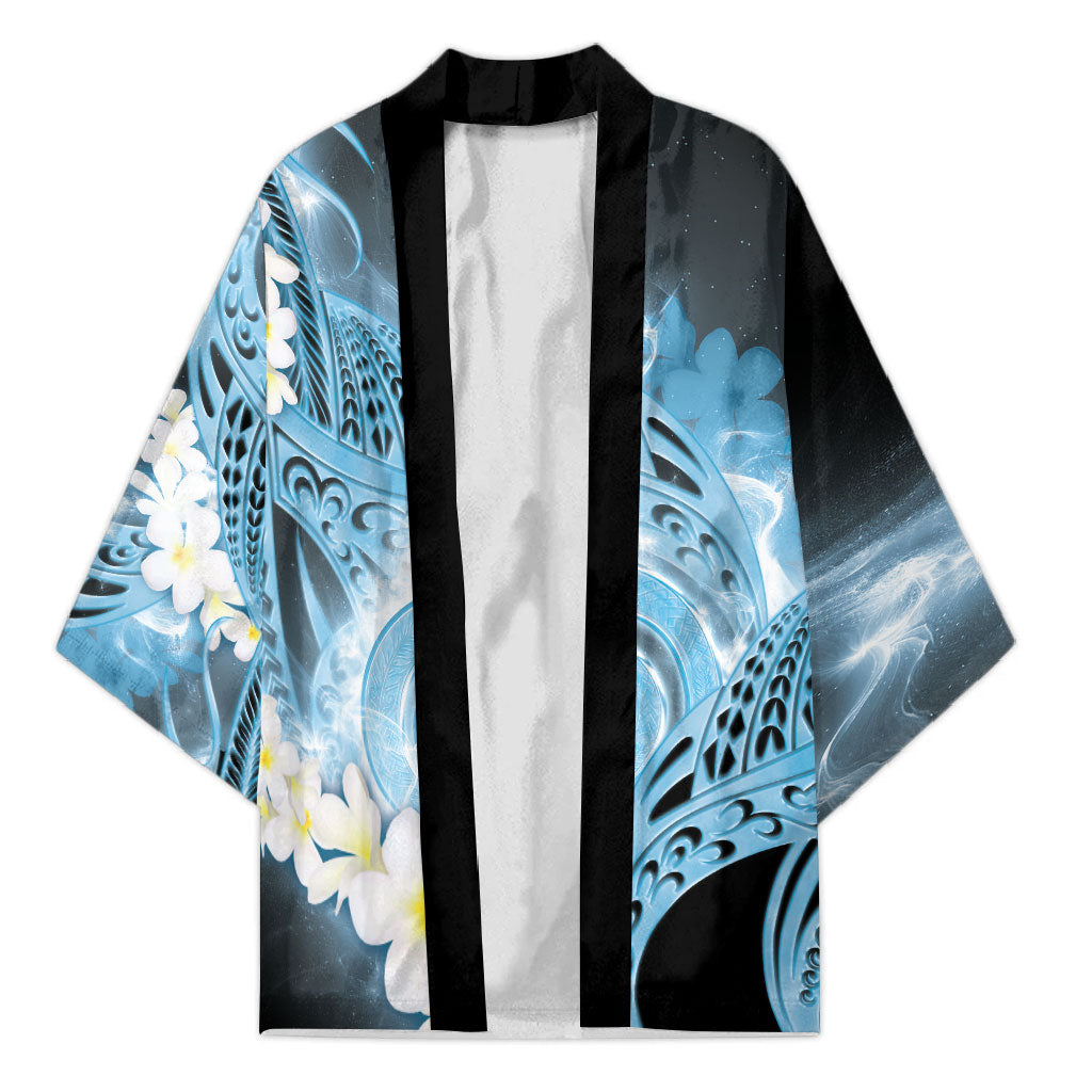 Piko Hawaiian Kimono Blue Galaxy Spiral Plumeria Tribal Patterns DT05 Unisex Blue - Polynesian Pride