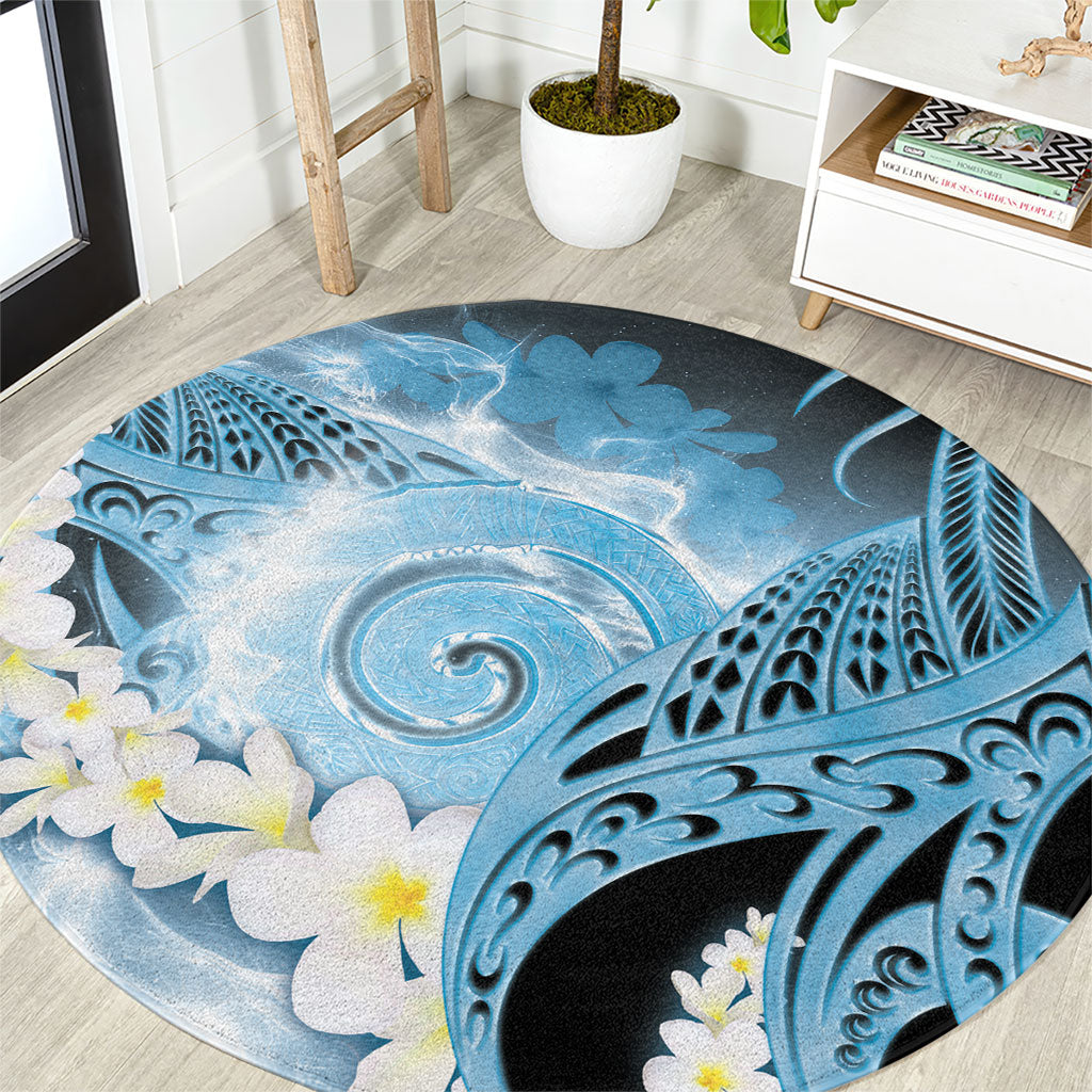 Piko Hawaiian Round Carpet Blue Galaxy Spiral Plumeria Tribal Patterns DT05 Blue - Polynesian Pride