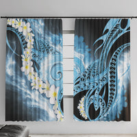 Piko Hawaiian Window Curtain Blue Galaxy Spiral Plumeria Tribal Patterns DT05 With Hooks Blue - Polynesian Pride
