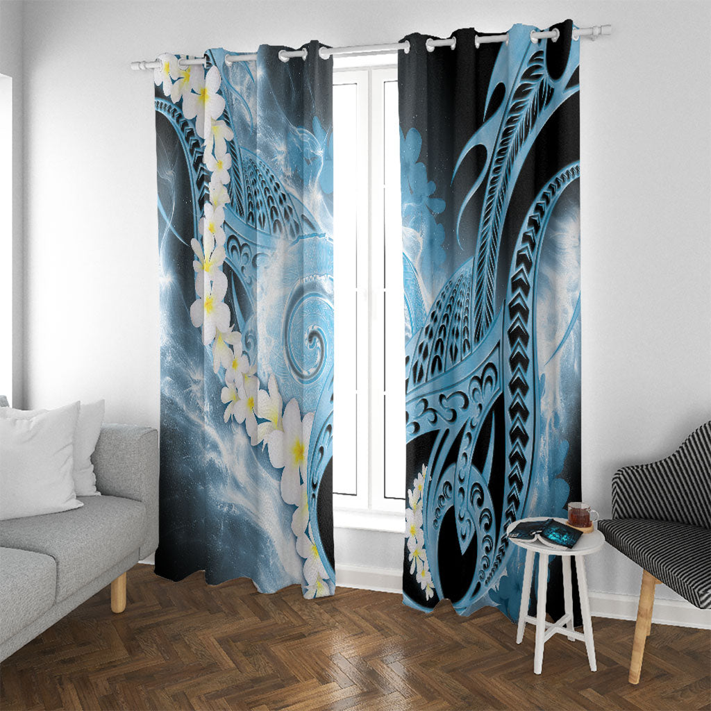 Piko Hawaiian Window Curtain Blue Galaxy Spiral Plumeria Tribal Patterns DT05 With Grommets Blue - Polynesian Pride