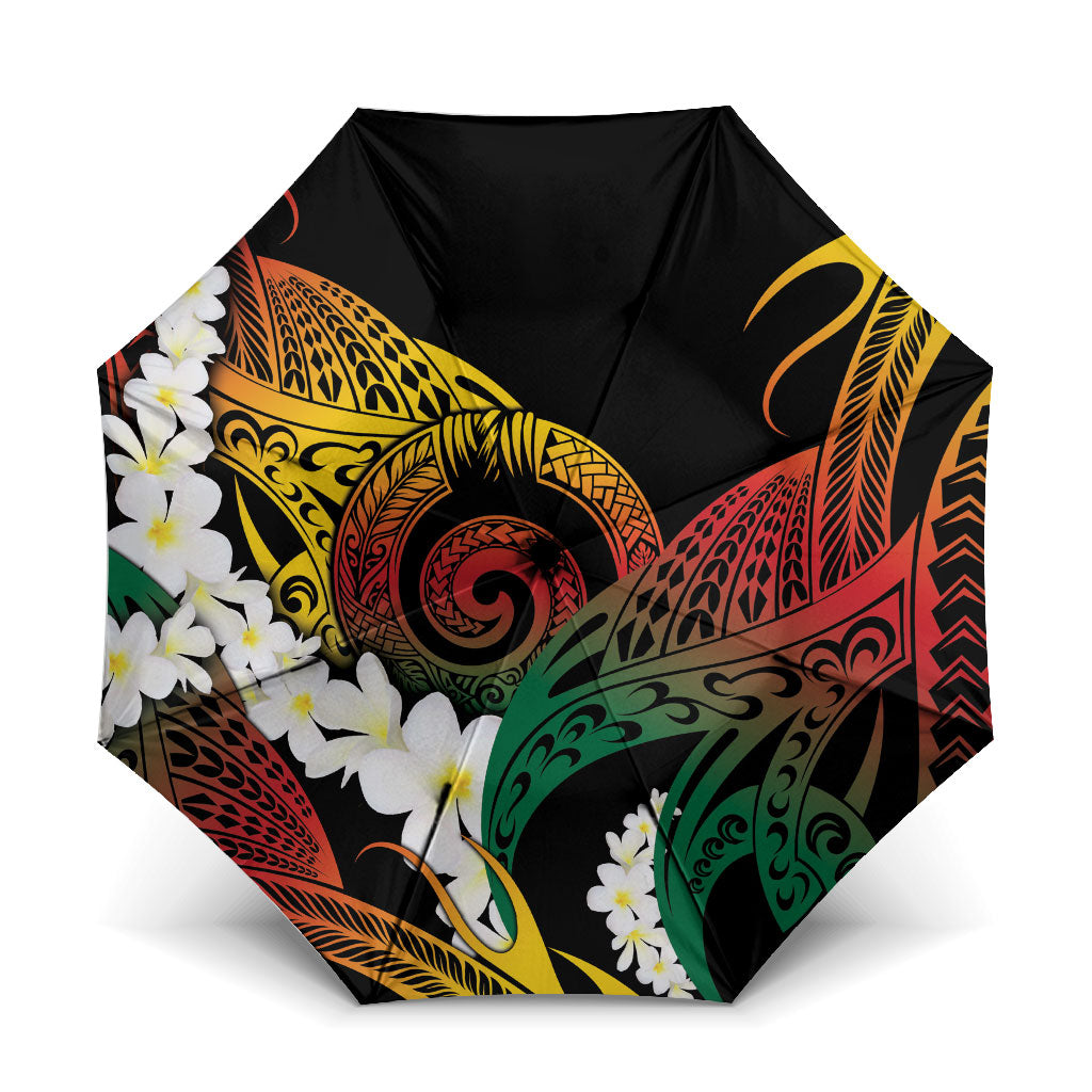 Piko Hawaiian Umbrella Gradient Spiral Plumeria Tribal Patterns DT05 One Size Folded 11.42 inch Opened Diameter 37.4 inch Multicolor - Polynesian Pride