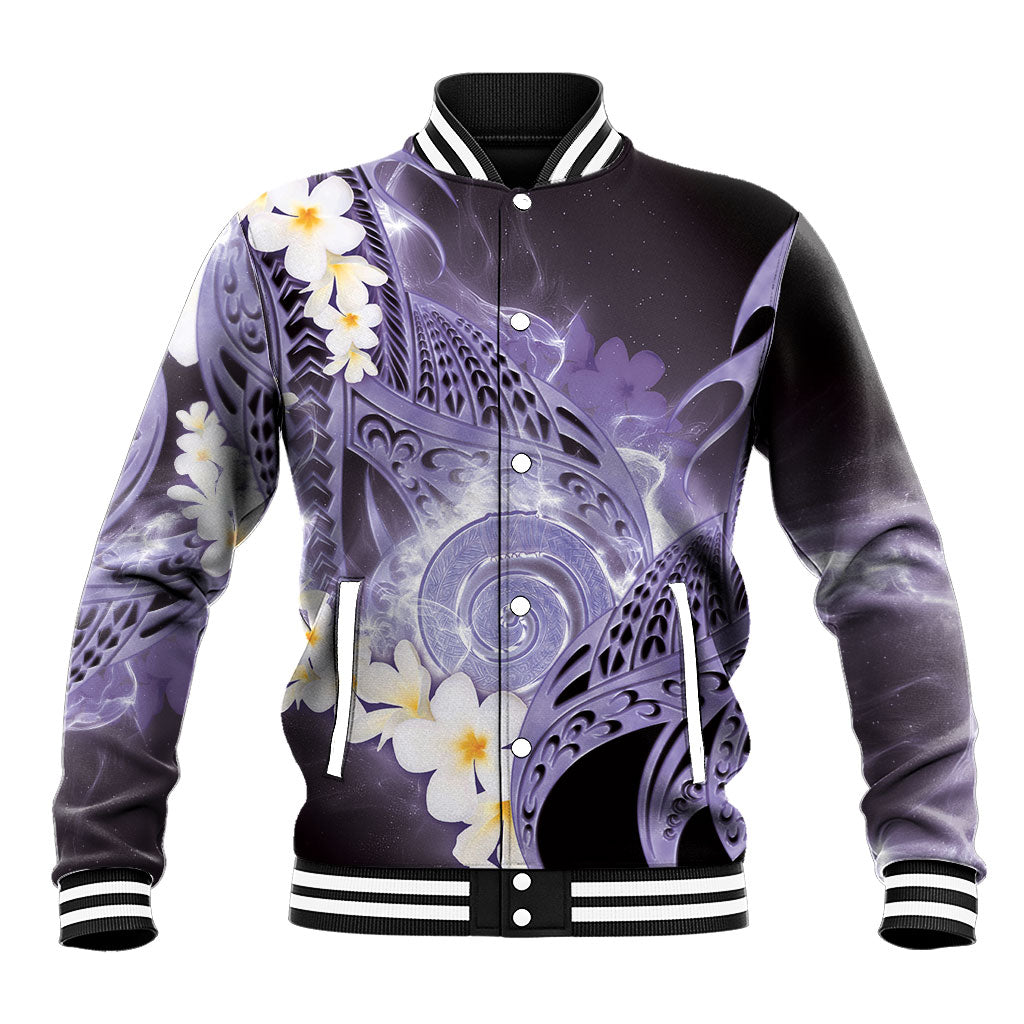 Piko Hawaiian Baseball Jacket Purple Galaxy Spiral Plumeria Tribal Patterns DT05 Unisex Purple - Polynesian Pride