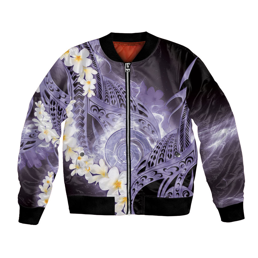 Piko Hawaiian Bomber Jacket Purple Galaxy Spiral Plumeria Tribal Patterns DT05 Unisex Purple - Polynesian Pride