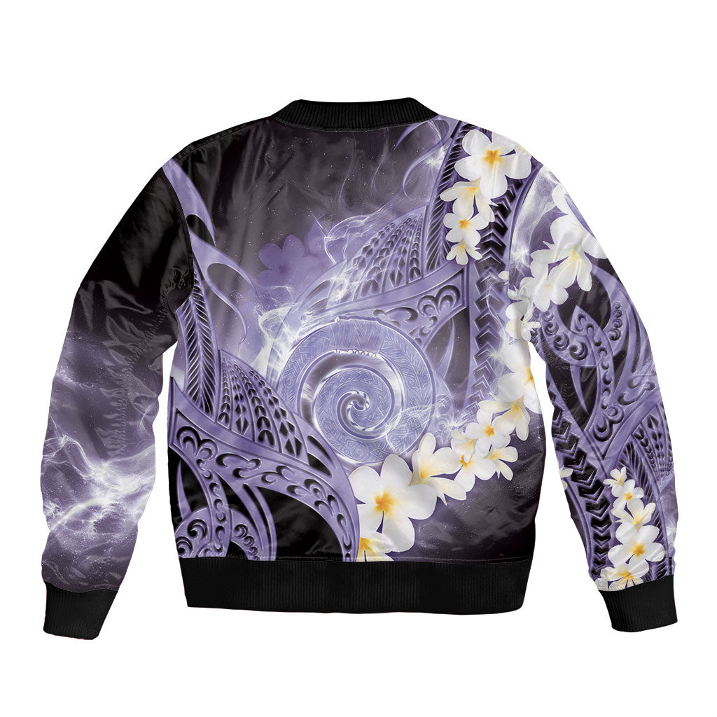 Piko Hawaiian Bomber Jacket Purple Galaxy Spiral Plumeria Tribal Patterns DT05 - Polynesian Pride