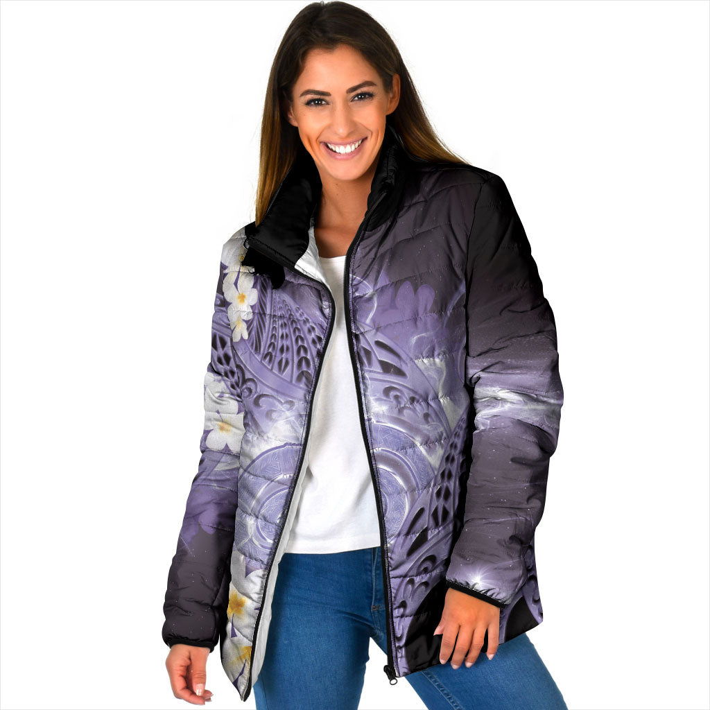 Piko Hawaiian Padded Jacket Purple Galaxy Spiral Plumeria Tribal Patterns DT05 Women Purple - Polynesian Pride