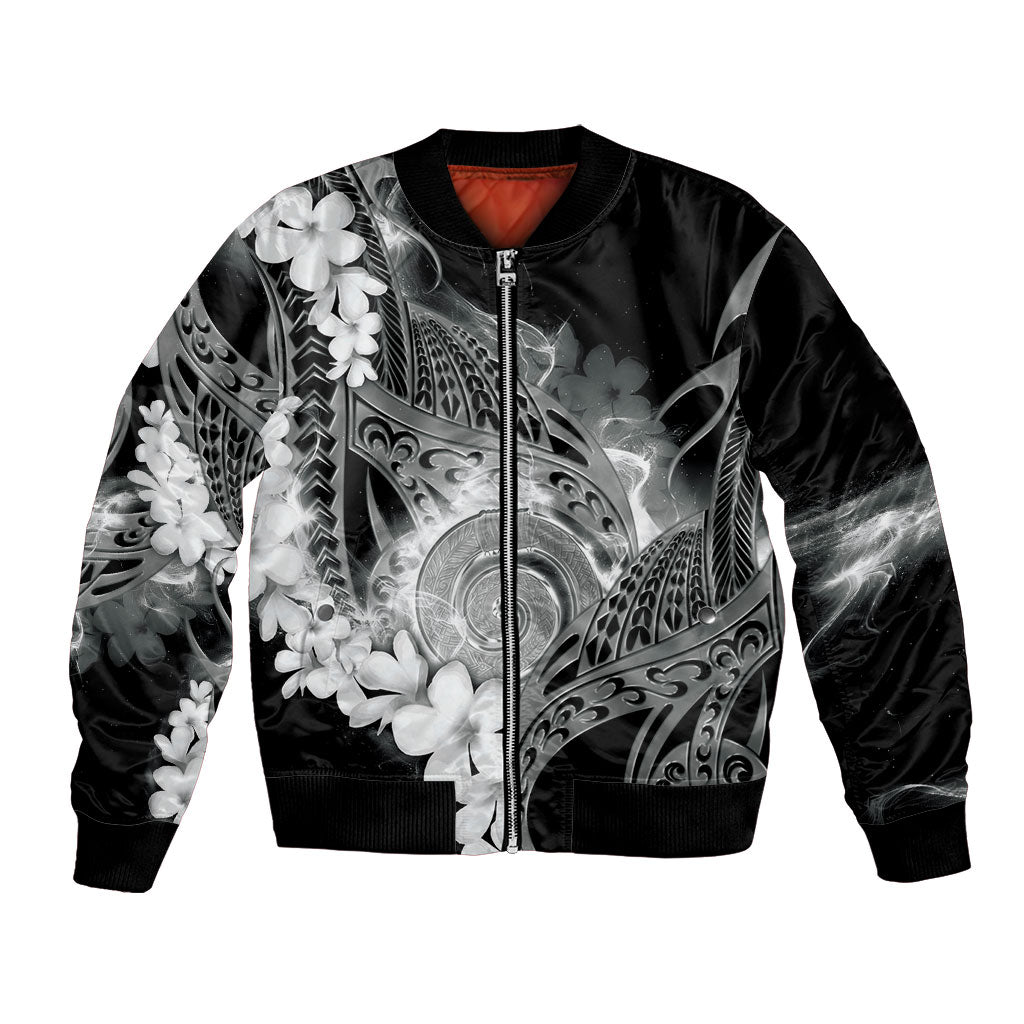 Piko Hawaiian Bomber Jacket Monochrome Galaxy Spiral Plumeria Tribal Patterns DT05 Unisex Black - Polynesian Pride