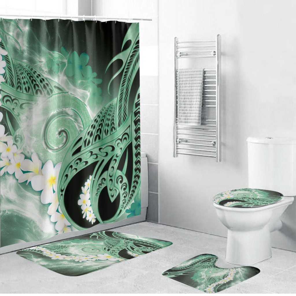 Piko Hawaiian Bathroom Set Green Galaxy Spiral Plumeria Tribal Patterns DT05 Bathroom Set (4 pcs) Green - Polynesian Pride