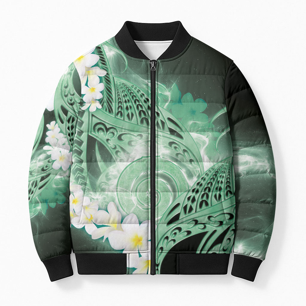 Piko Hawaiian Bomber Puffer Jacket Green Galaxy Spiral Plumeria Tribal Patterns DT05 Unisex Green - Polynesian Pride