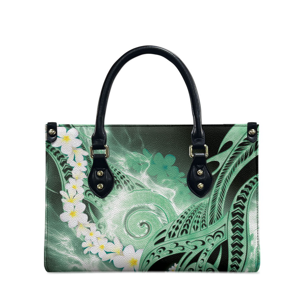 Piko Hawaiian Leather Bag Green Galaxy Spiral Plumeria Tribal