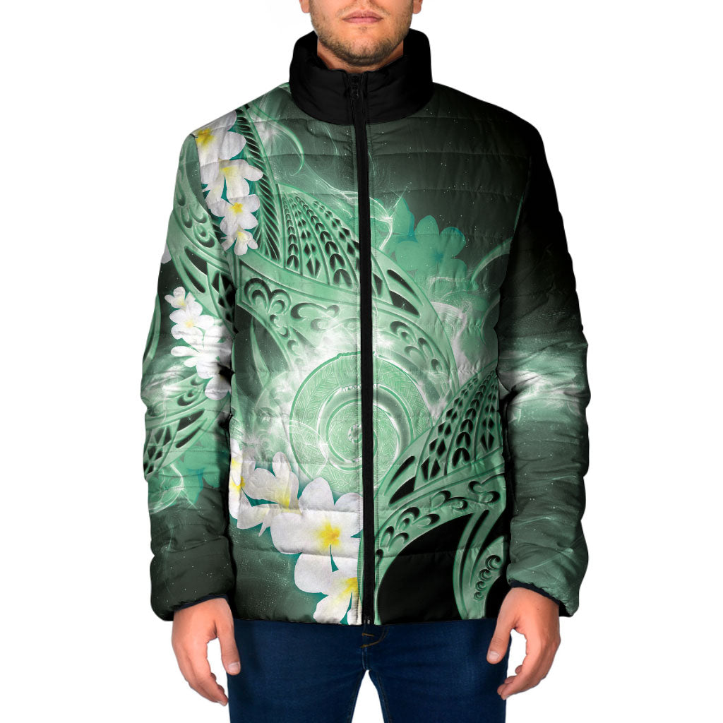 Piko Hawaiian Padded Jacket Green Galaxy Spiral Plumeria Tribal Patterns DT05 Men Green - Polynesian Pride