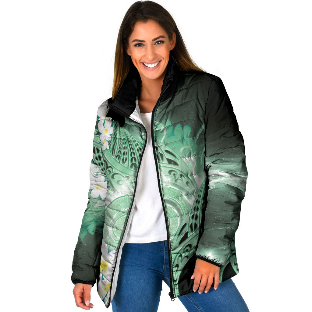 Piko Hawaiian Padded Jacket Green Galaxy Spiral Plumeria Tribal Patterns DT05 Women Green - Polynesian Pride