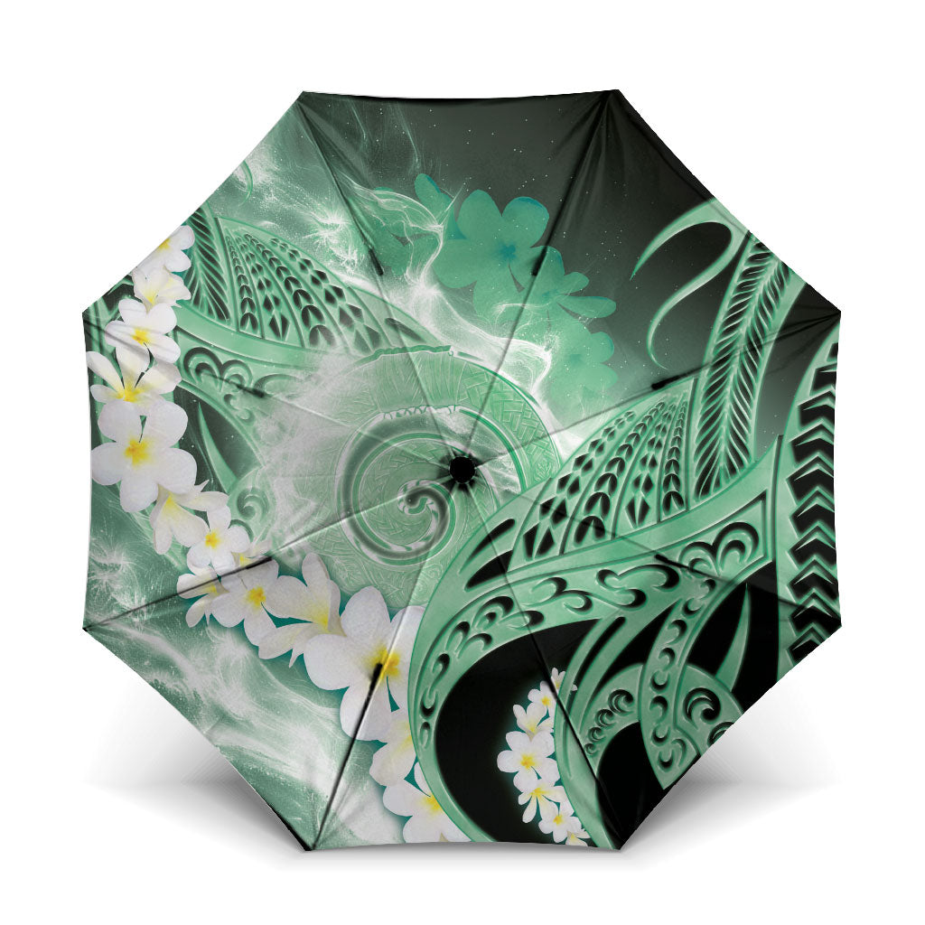 Piko Hawaiian Umbrella Green Galaxy Spiral Plumeria Tribal Patterns DT05 One Size Folded 11.42 inch Opened Diameter 37.4 inch Green - Polynesian Pride
