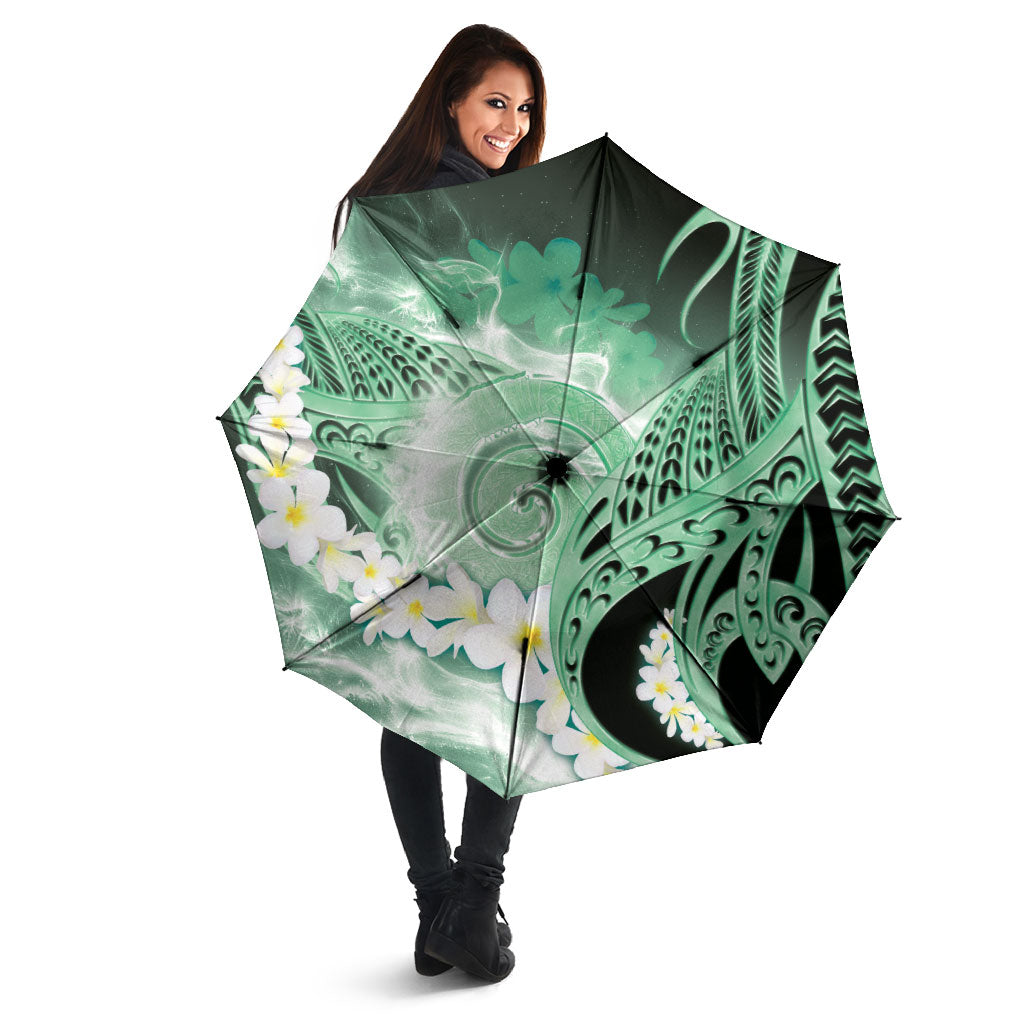 Piko Hawaiian Umbrella Green Galaxy Spiral Plumeria Tribal Patterns DT05 - Polynesian Pride