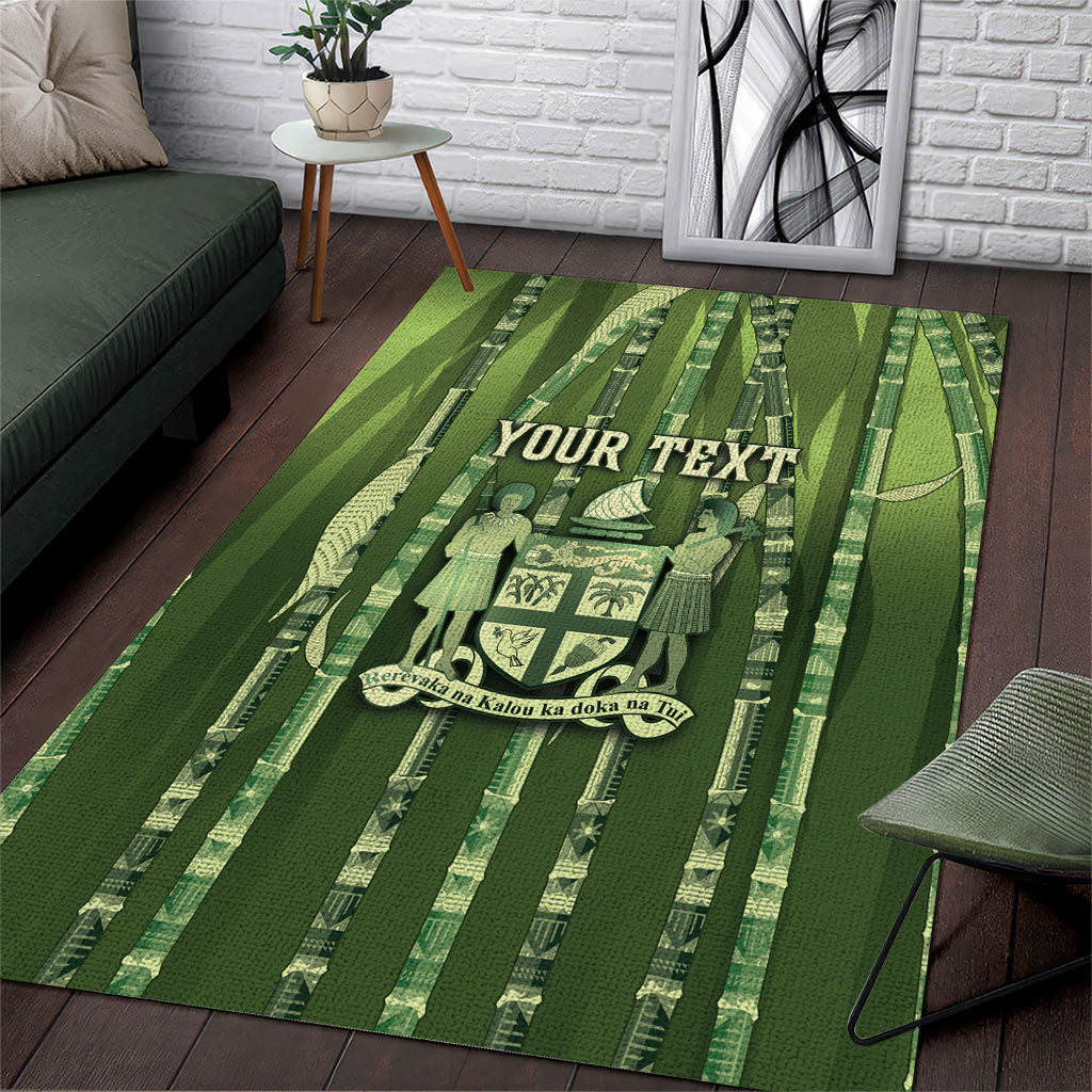 Personalised Fiji Language Week Sugarcane Masi Area Rug Green Tapa Tribal Pattern DT05 Green - Polynesian Pride