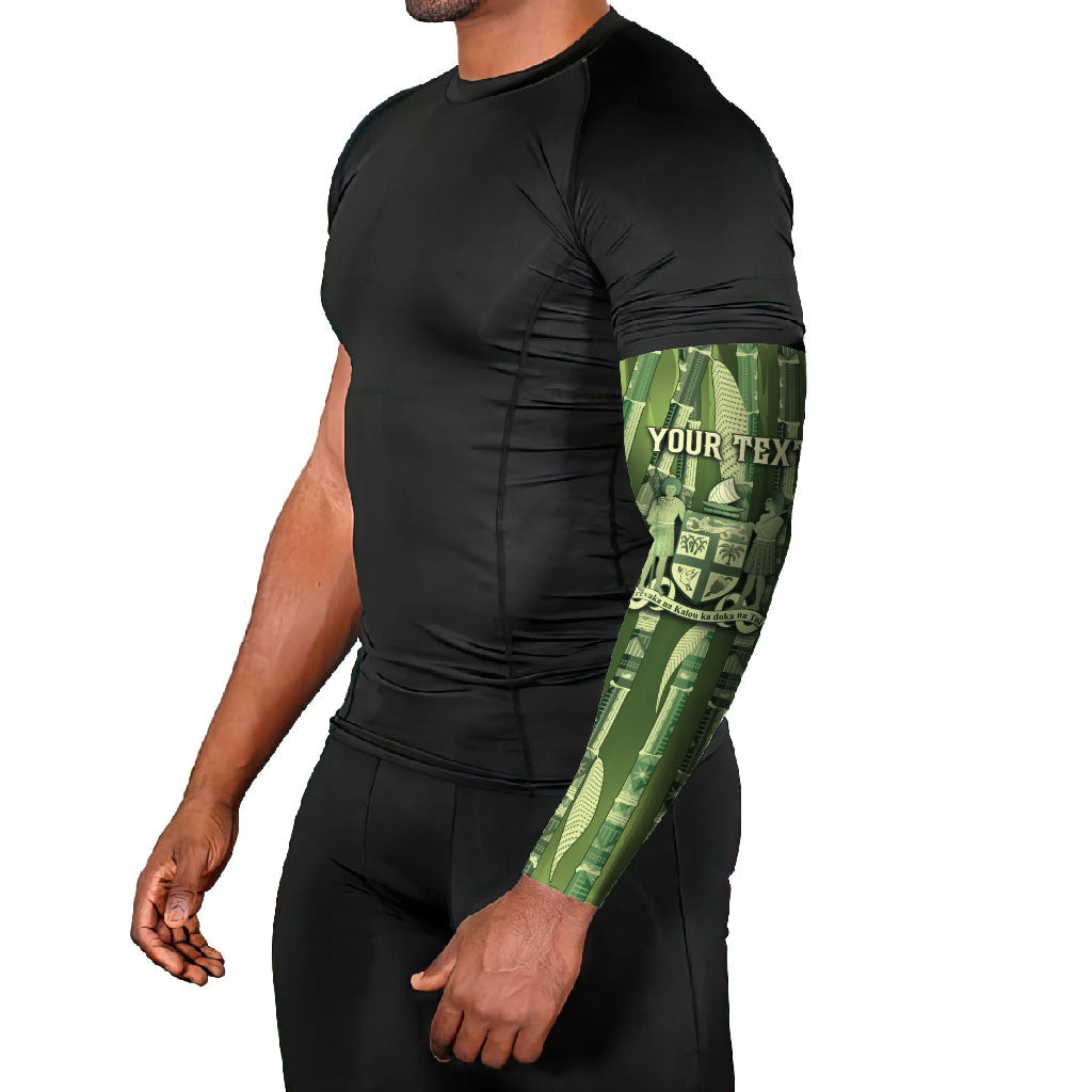 Personalised Fiji Language Week Sugarcane Masi Arm Sleeves Green Tapa Tribal Pattern DT05 - Polynesian Pride