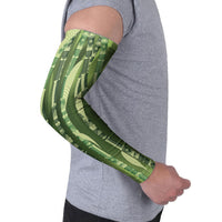 Personalised Fiji Language Week Sugarcane Masi Arm Sleeves Green Tapa Tribal Pattern DT05 - Polynesian Pride