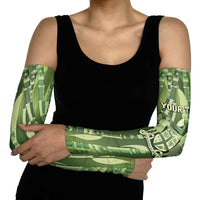 Personalised Fiji Language Week Sugarcane Masi Arm Sleeves Green Tapa Tribal Pattern DT05 - Polynesian Pride