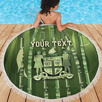 Personalised Fiji Language Week Sugarcane Masi Beach Blanket Green Tapa Tribal Pattern DT05 - Polynesian Pride