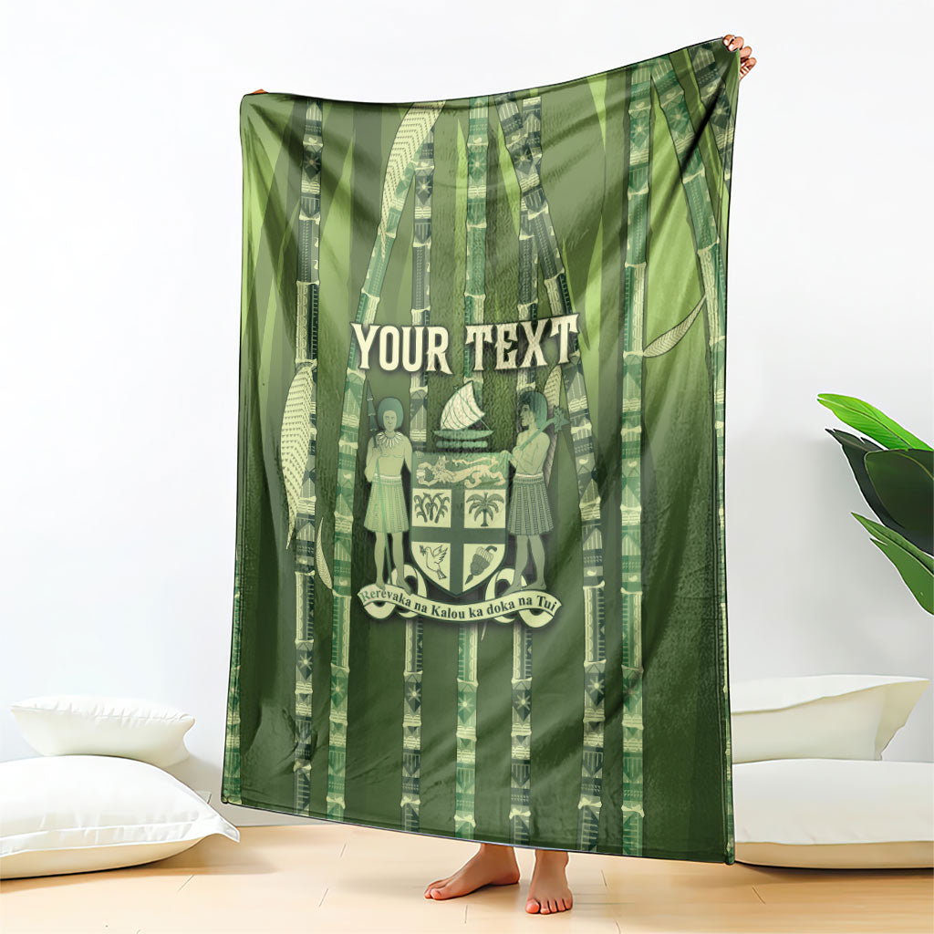 Personalised Fiji Language Week Sugarcane Masi Blanket Green Tapa Tribal Pattern DT05 - Polynesian Pride