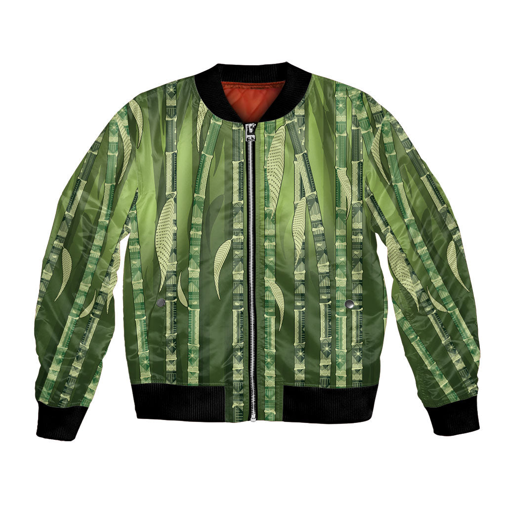Personalised Fiji Language Week Sugarcane Masi Bomber Jacket Green Tapa Tribal Pattern DT05 Unisex Green - Polynesian Pride