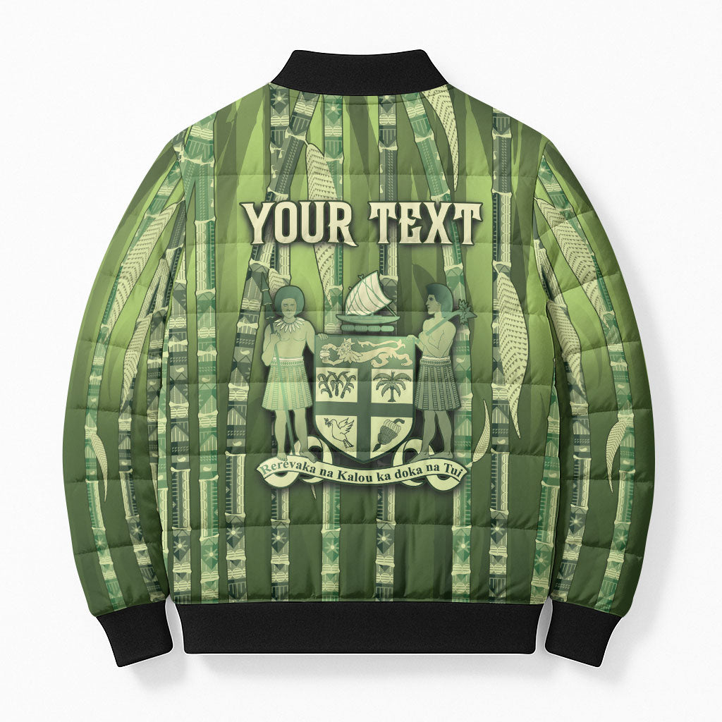 Personalised Fiji Language Week Sugarcane Masi Bomber Puffer Jacket Green Tapa Tribal Pattern DT05 - Polynesian Pride