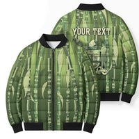 Personalised Fiji Language Week Sugarcane Masi Bomber Puffer Jacket Green Tapa Tribal Pattern DT05 - Polynesian Pride