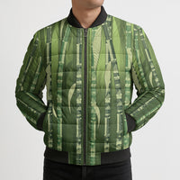 Personalised Fiji Language Week Sugarcane Masi Bomber Puffer Jacket Green Tapa Tribal Pattern DT05 - Polynesian Pride