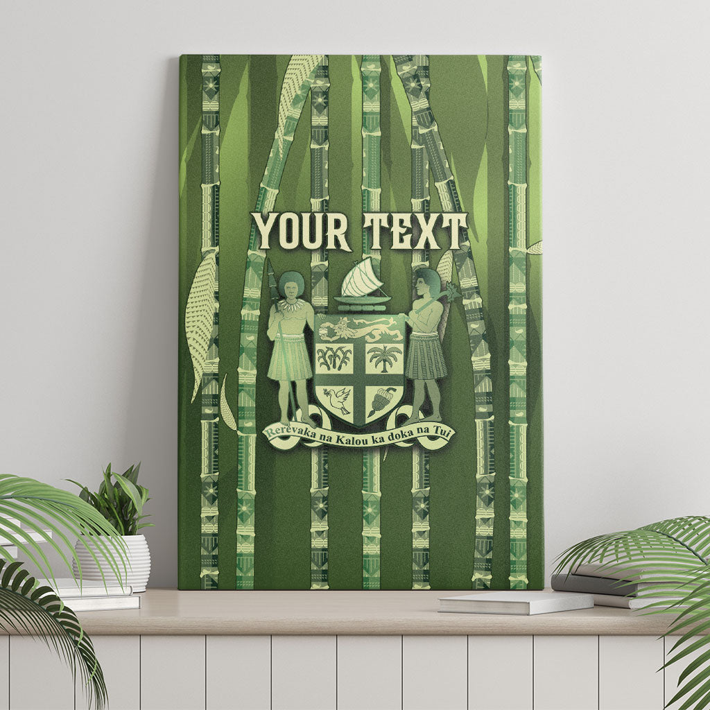 Personalised Fiji Language Week Sugarcane Masi Canvas Wall Art Green Tapa Tribal Pattern DT05 - Polynesian Pride