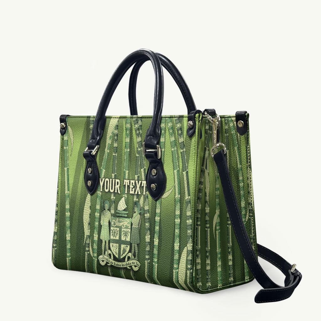 Personalised Fiji Language Week Sugarcane Masi Leather Bag Green Tapa Tribal Pattern DT05 Green - Polynesian Pride