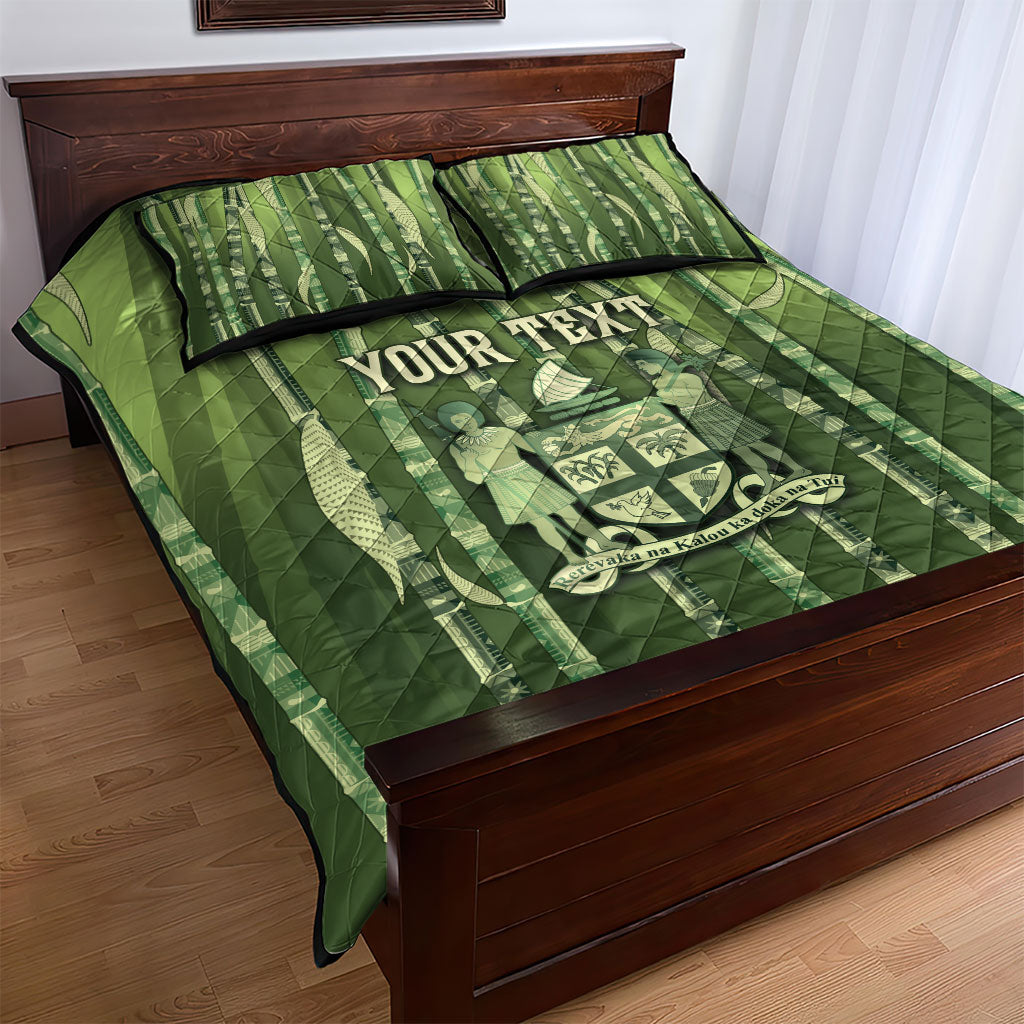 Personalised Fiji Language Week Sugarcane Masi Quilt Bed Set Green Tapa Tribal Pattern DT05 - Polynesian Pride