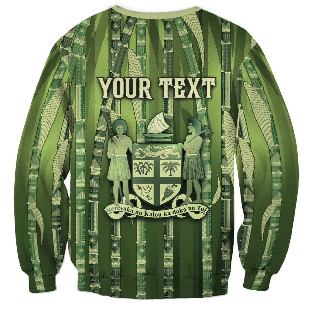 Personalised Fiji Language Week Sugarcane Masi Sweatshirt Green Tapa Tribal Pattern DT05 - Polynesian Pride