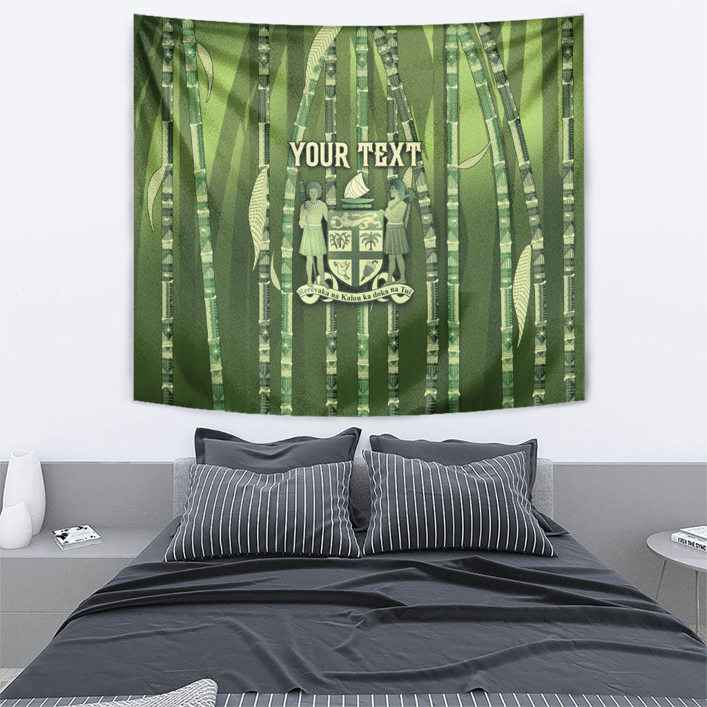 Personalised Fiji Language Week Sugarcane Masi Tapestry Green Tapa Tribal Pattern DT05 - Polynesian Pride