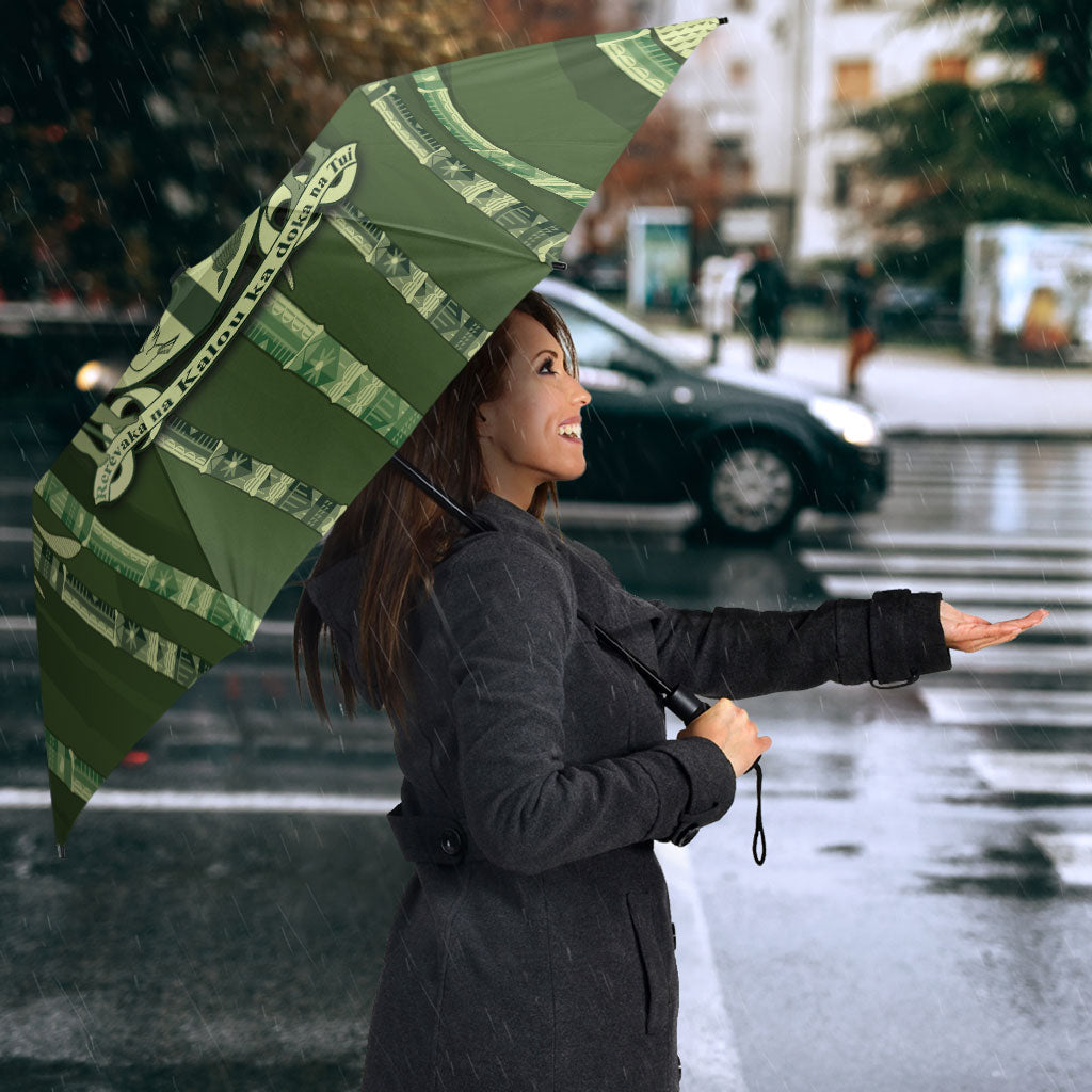 Personalised Fiji Language Week Sugarcane Masi Umbrella Green Tapa Tribal Pattern DT05 - Polynesian Pride