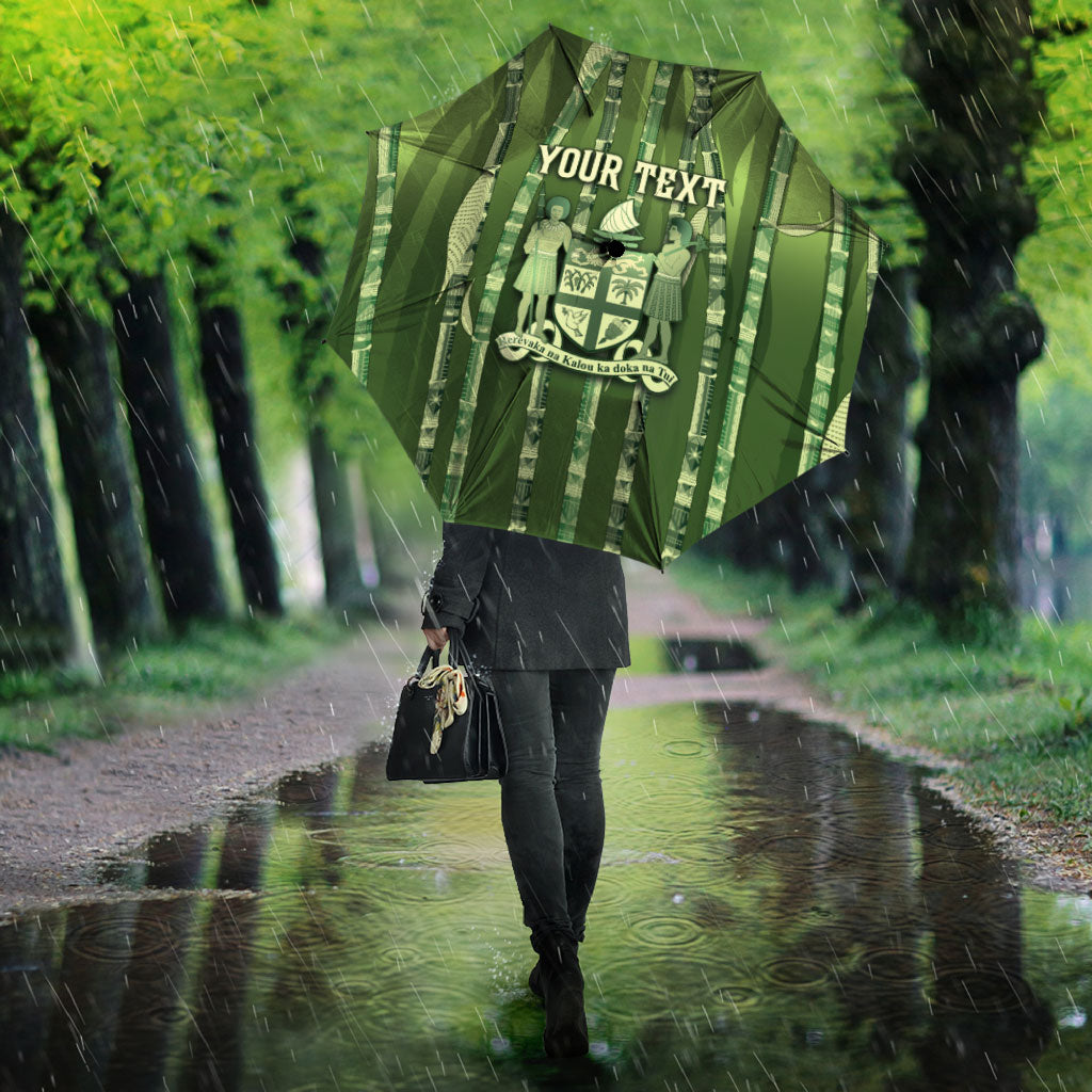 Personalised Fiji Language Week Sugarcane Masi Umbrella Green Tapa Tribal Pattern DT05 - Polynesian Pride