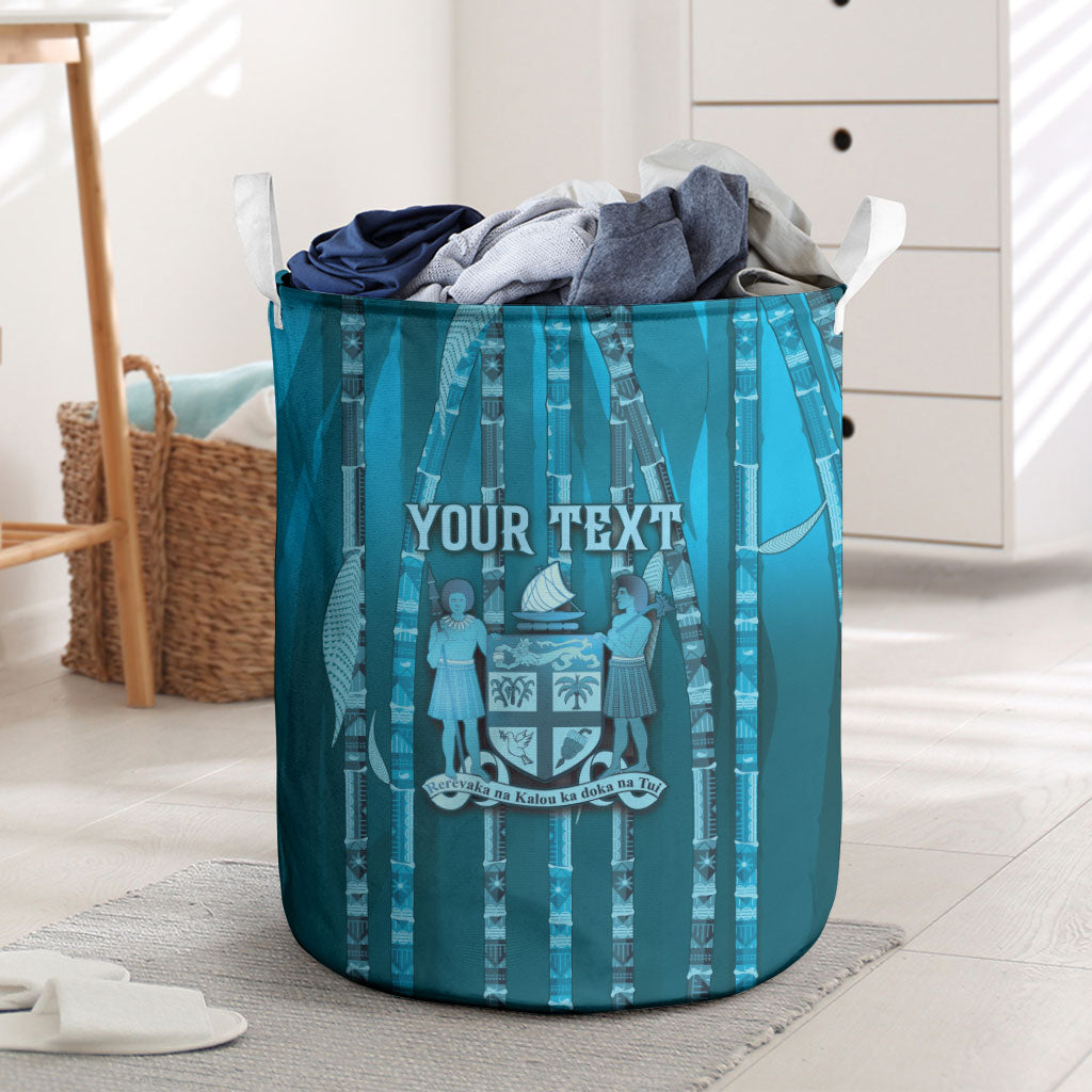 Personalised Fiji Language Week Sugarcane Masi Laundry Basket Blue Tapa Tribal Pattern DT05 Blue - Polynesian Pride