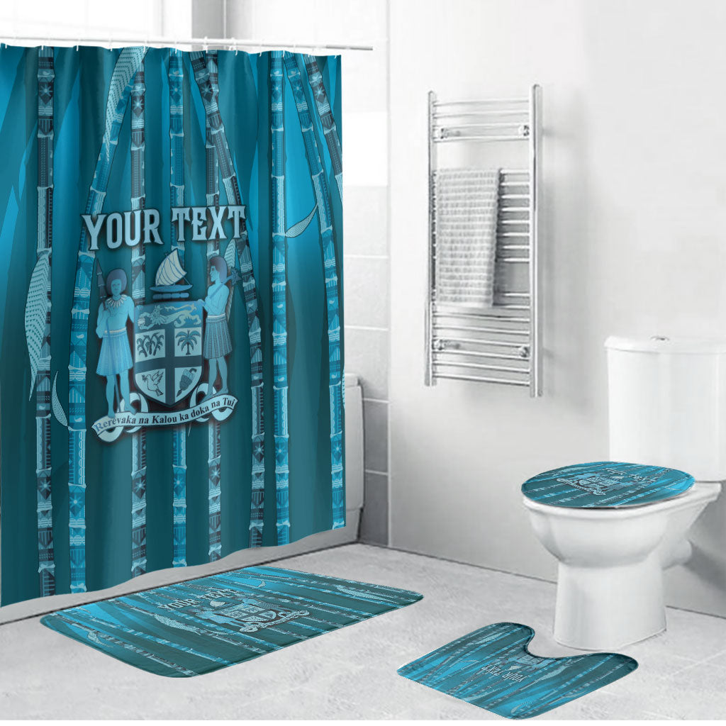Personalised Fiji Language Week Sugarcane Masi Bathroom Set Blue Tapa Tribal Pattern DT05 Bathroom Set (4 pcs) Blue - Polynesian Pride