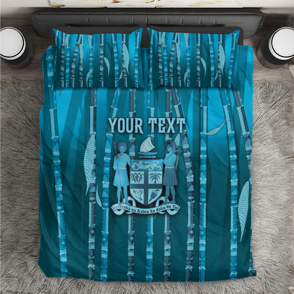 Personalised Fiji Language Week Sugarcane Masi Bedding Set Blue Tapa Tribal Pattern DT05 Blue - Polynesian Pride