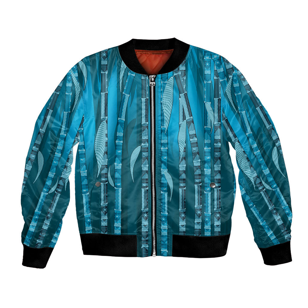 Personalised Fiji Language Week Sugarcane Masi Bomber Jacket Blue Tapa Tribal Pattern DT05 Unisex Blue - Polynesian Pride
