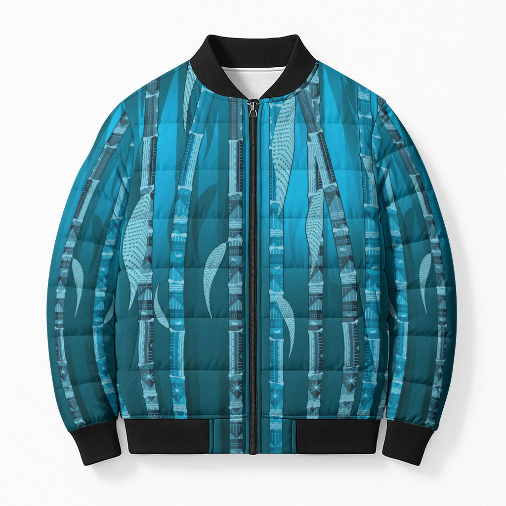 Personalised Fiji Language Week Sugarcane Masi Bomber Puffer Jacket Blue Tapa Tribal Pattern DT05 Unisex Blue - Polynesian Pride