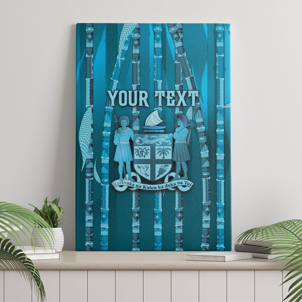 Personalised Fiji Language Week Sugarcane Masi Canvas Wall Art Blue Tapa Tribal Pattern DT05 - Polynesian Pride