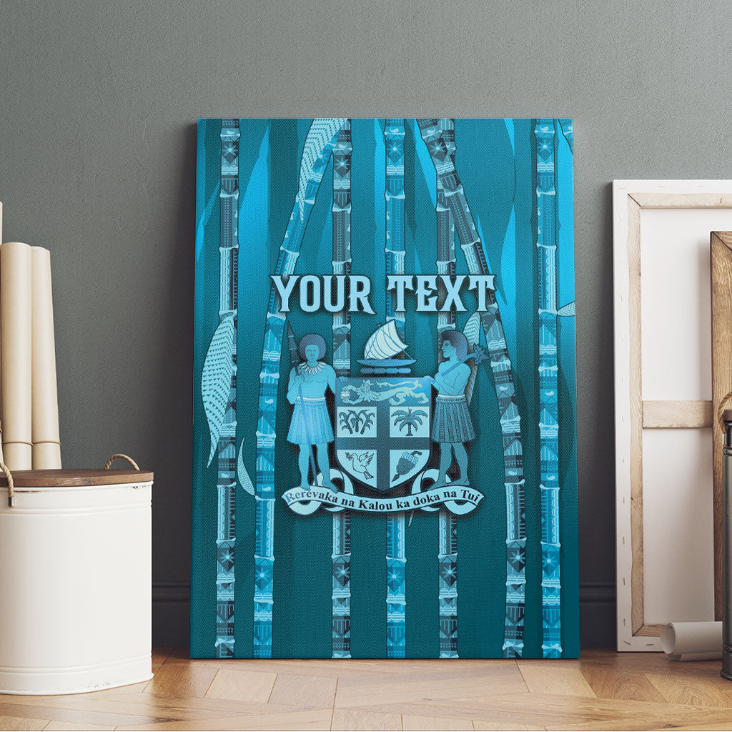 Personalised Fiji Language Week Sugarcane Masi Canvas Wall Art Blue Tapa Tribal Pattern DT05 - Polynesian Pride