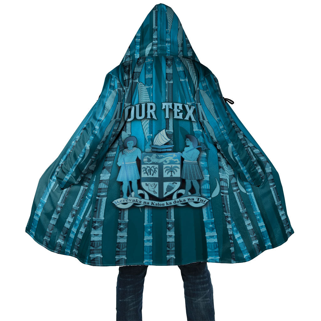 Personalised Fiji Language Week Sugarcane Masi Cloak Blue Tapa Tribal Pattern DT05 Unisex Blue - Polynesian Pride