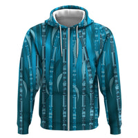 Personalised Fiji Language Week Sugarcane Masi Hoodie Blue Tapa Tribal Pattern DT05 Zip Hoodie Blue - Polynesian Pride